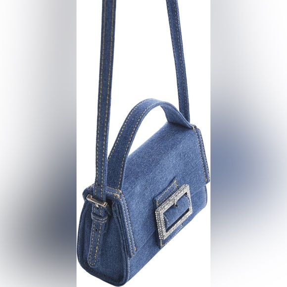 MANGO ~Denim Rhinestone Buckle Bag (NWT) - Picture 3 of 15